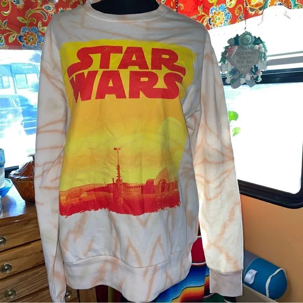 STAR Wars Sweatshirt Brw/Tan Tie Dye Tatooine Graphic Print sz S